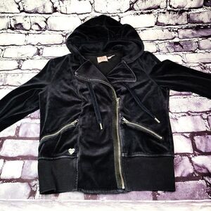 Juicy Couture juniors womens black velvet foldover breast hoodie